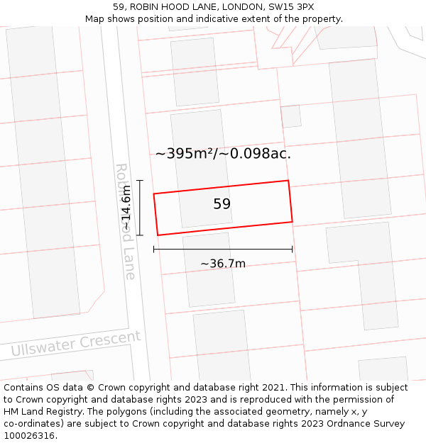 59, ROBIN HOOD LANE, LONDON, SW15 3PX: Plot and title map