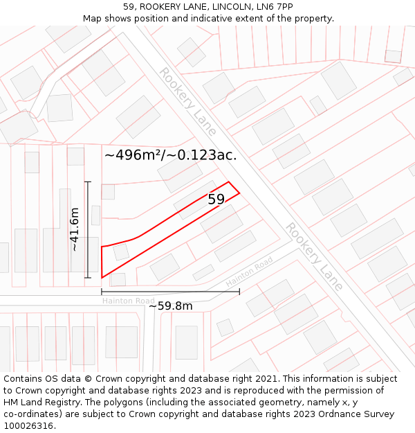 59, ROOKERY LANE, LINCOLN, LN6 7PP: Plot and title map
