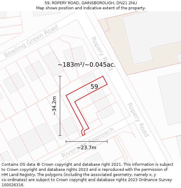 59, ROPERY ROAD, GAINSBOROUGH, DN21 2NU: Plot and title map