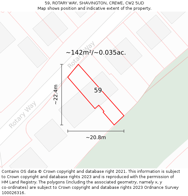 59, ROTARY WAY, SHAVINGTON, CREWE, CW2 5UD: Plot and title map