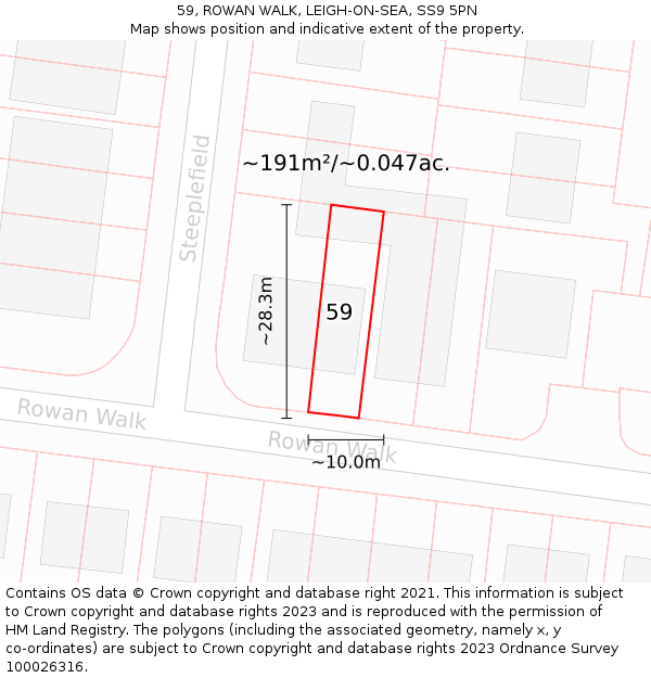 59, ROWAN WALK, LEIGH-ON-SEA, SS9 5PN: Plot and title map