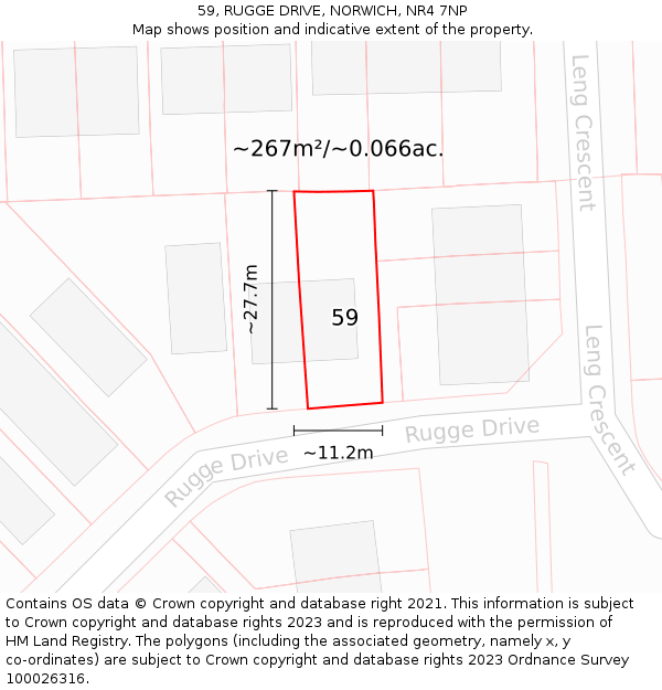59, RUGGE DRIVE, NORWICH, NR4 7NP: Plot and title map