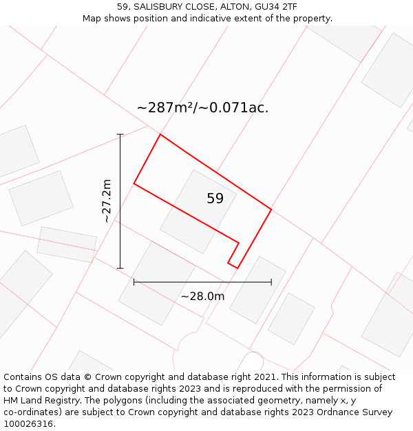 59, SALISBURY CLOSE, ALTON, GU34 2TF: Plot and title map