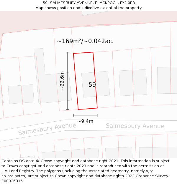 59, SALMESBURY AVENUE, BLACKPOOL, FY2 0PR: Plot and title map