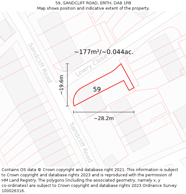 59, SANDCLIFF ROAD, ERITH, DA8 1PB: Plot and title map