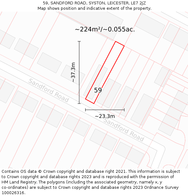 59, SANDFORD ROAD, SYSTON, LEICESTER, LE7 2JZ: Plot and title map