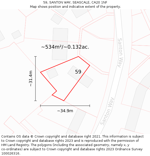 59, SANTON WAY, SEASCALE, CA20 1NF: Plot and title map