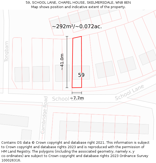 59, SCHOOL LANE, CHAPEL HOUSE, SKELMERSDALE, WN8 8EN: Plot and title map