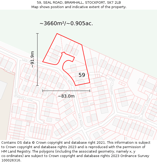 59, SEAL ROAD, BRAMHALL, STOCKPORT, SK7 2LB: Plot and title map