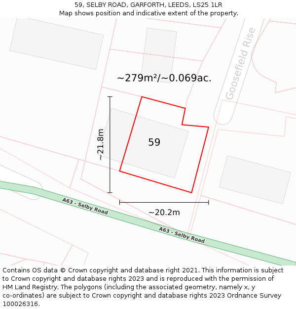 59, SELBY ROAD, GARFORTH, LEEDS, LS25 1LR: Plot and title map