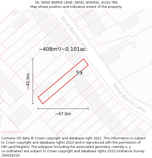 59, SEND BARNS LANE, SEND, WOKING, GU23 7BS: Plot and title map