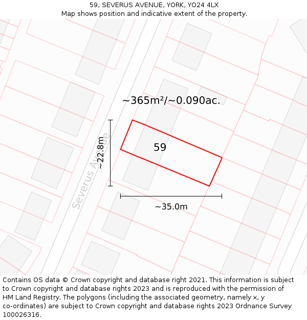59, SEVERUS AVENUE, YORK, YO24 4LX: Plot and title map