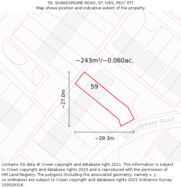 59, SHAKESPEARE ROAD, ST. IVES, PE27 6TT: Plot and title map