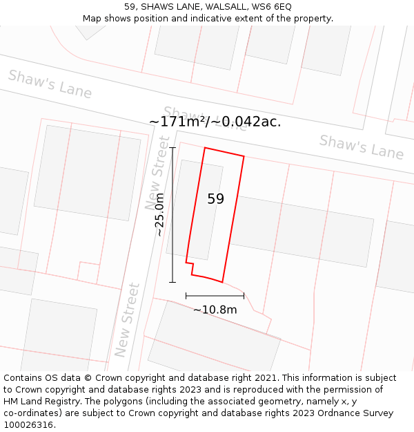 59, SHAWS LANE, WALSALL, WS6 6EQ: Plot and title map