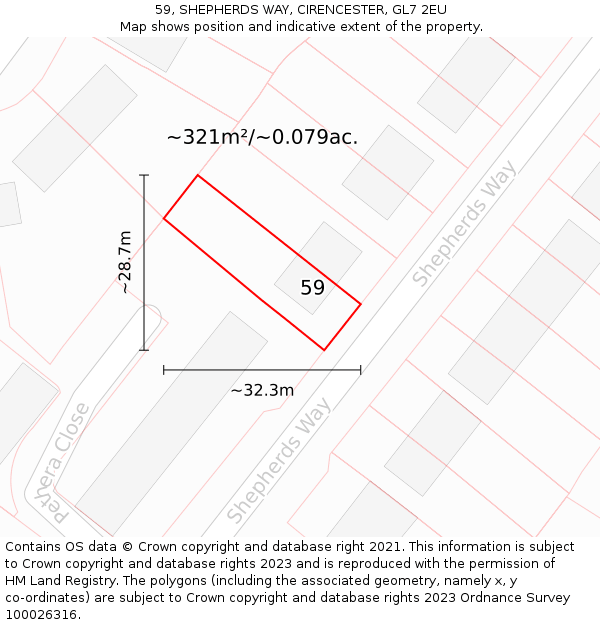 59, SHEPHERDS WAY, CIRENCESTER, GL7 2EU: Plot and title map