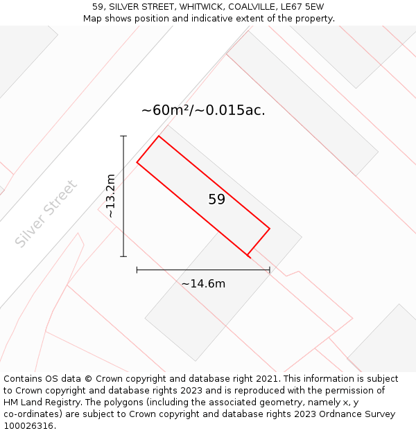 59, SILVER STREET, WHITWICK, COALVILLE, LE67 5EW: Plot and title map