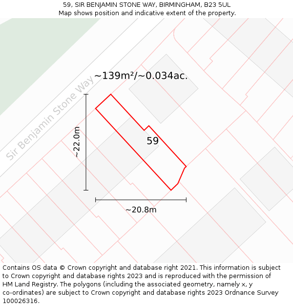 59, SIR BENJAMIN STONE WAY, BIRMINGHAM, B23 5UL: Plot and title map