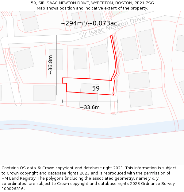 59, SIR ISAAC NEWTON DRIVE, WYBERTON, BOSTON, PE21 7SG: Plot and title map