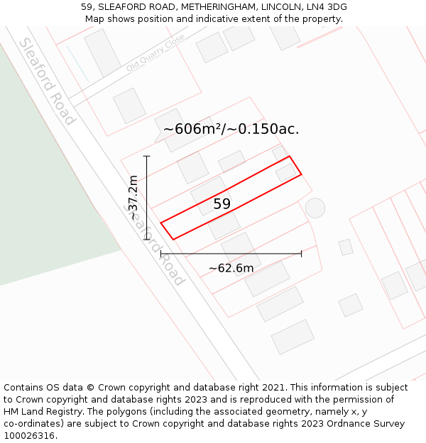59, SLEAFORD ROAD, METHERINGHAM, LINCOLN, LN4 3DG: Plot and title map