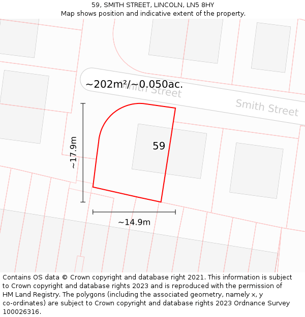 59, SMITH STREET, LINCOLN, LN5 8HY: Plot and title map