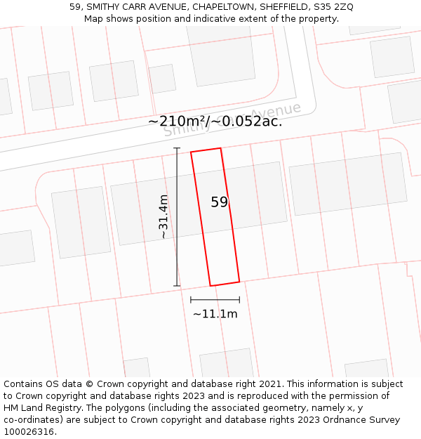 59, SMITHY CARR AVENUE, CHAPELTOWN, SHEFFIELD, S35 2ZQ: Plot and title map
