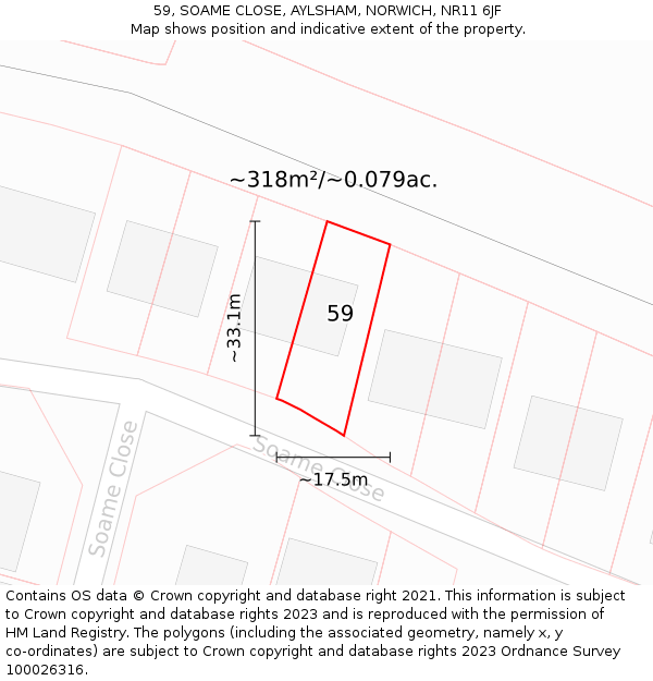 59, SOAME CLOSE, AYLSHAM, NORWICH, NR11 6JF: Plot and title map