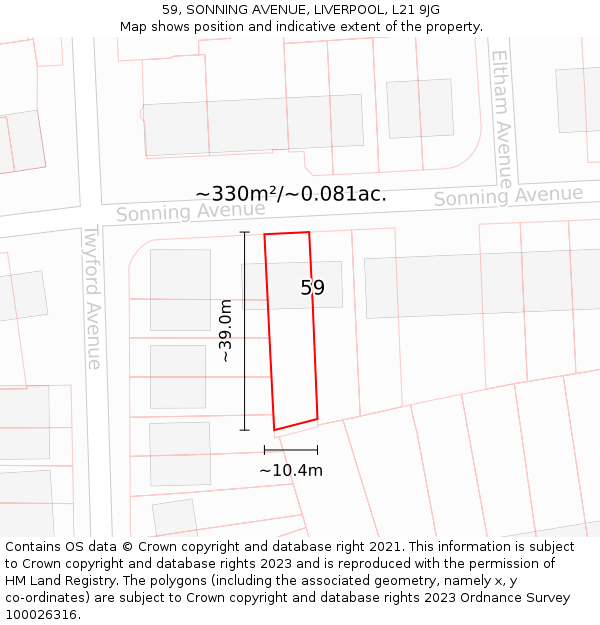 59, SONNING AVENUE, LIVERPOOL, L21 9JG: Plot and title map