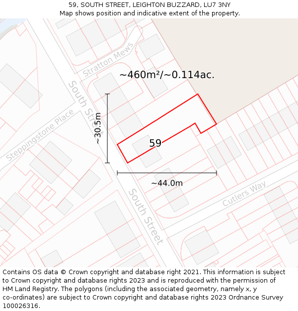 59, SOUTH STREET, LEIGHTON BUZZARD, LU7 3NY: Plot and title map