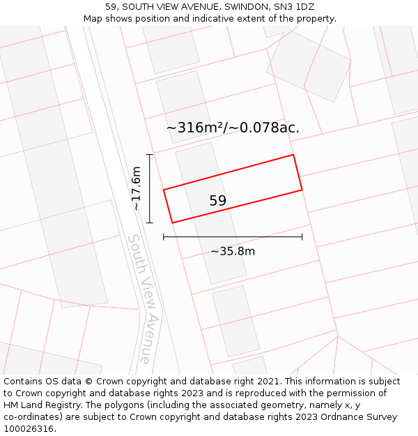 59, SOUTH VIEW AVENUE, SWINDON, SN3 1DZ: Plot and title map