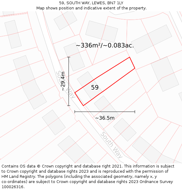 59, SOUTH WAY, LEWES, BN7 1LY: Plot and title map