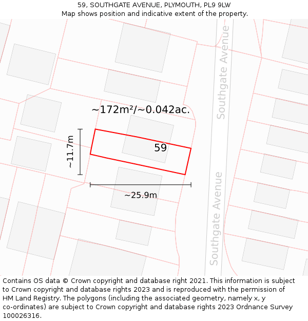 59, SOUTHGATE AVENUE, PLYMOUTH, PL9 9LW: Plot and title map