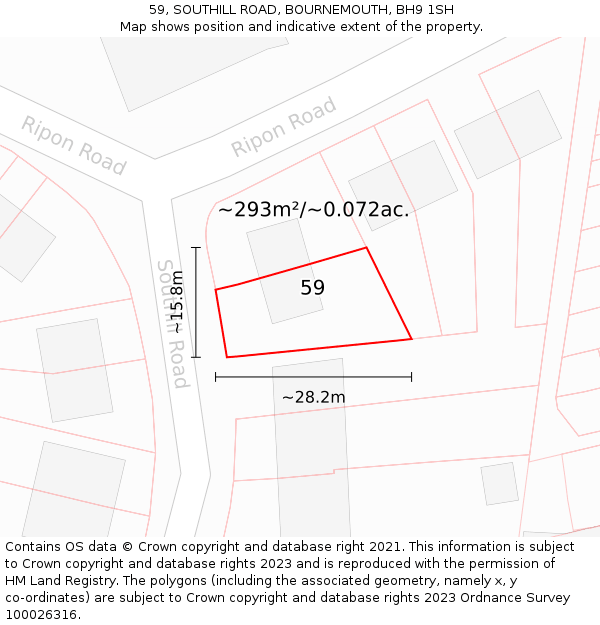 59, SOUTHILL ROAD, BOURNEMOUTH, BH9 1SH: Plot and title map