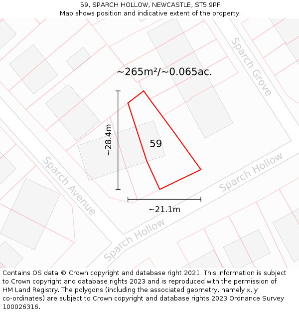 59, SPARCH HOLLOW, NEWCASTLE, ST5 9PF: Plot and title map