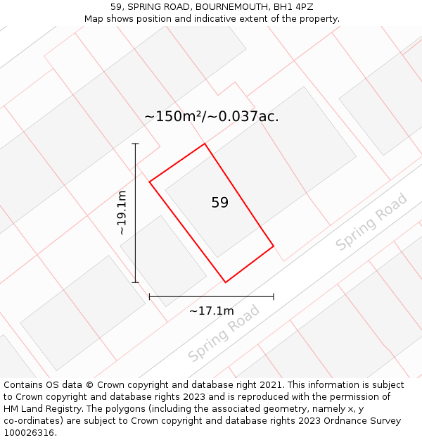 59, SPRING ROAD, BOURNEMOUTH, BH1 4PZ: Plot and title map
