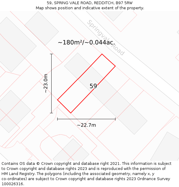 59, SPRING VALE ROAD, REDDITCH, B97 5RW: Plot and title map