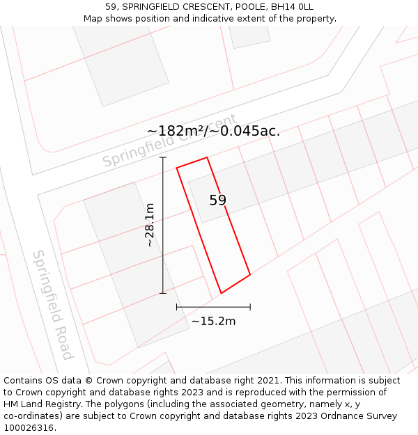 59, SPRINGFIELD CRESCENT, POOLE, BH14 0LL: Plot and title map