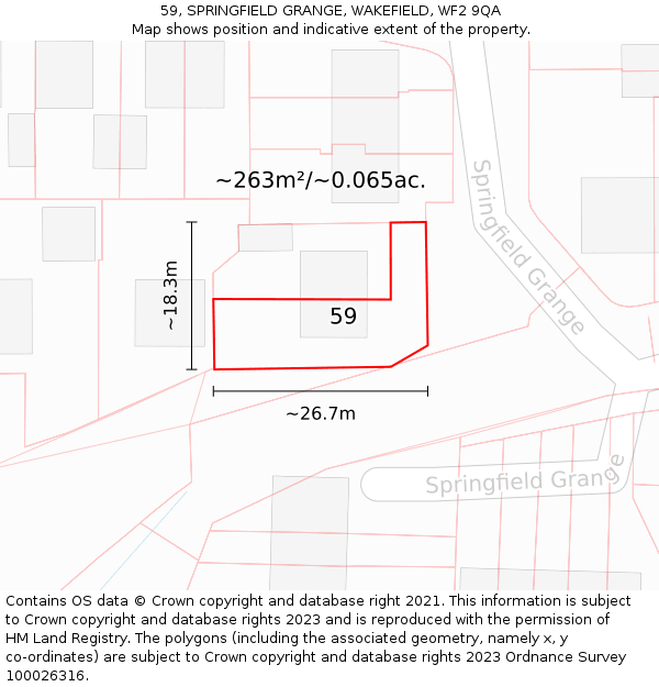 59, SPRINGFIELD GRANGE, WAKEFIELD, WF2 9QA: Plot and title map