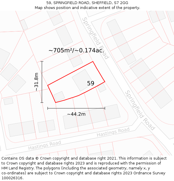 59, SPRINGFIELD ROAD, SHEFFIELD, S7 2GG: Plot and title map