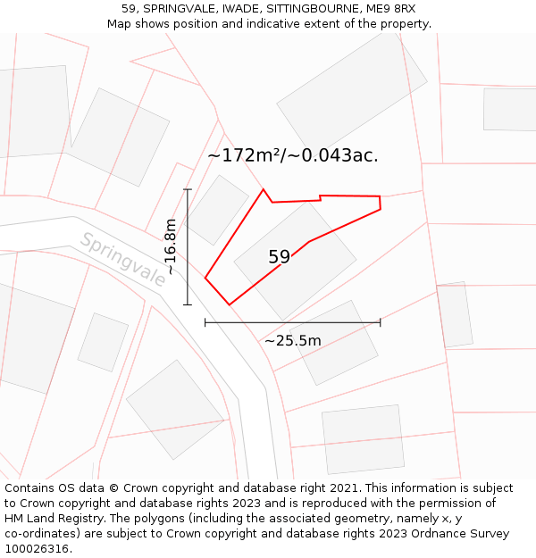 59, SPRINGVALE, IWADE, SITTINGBOURNE, ME9 8RX: Plot and title map