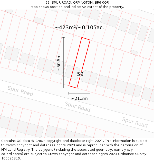 59, SPUR ROAD, ORPINGTON, BR6 0QR: Plot and title map