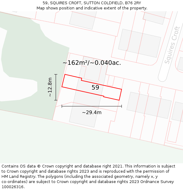 59, SQUIRES CROFT, SUTTON COLDFIELD, B76 2RY: Plot and title map
