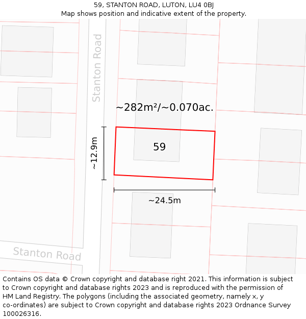 59, STANTON ROAD, LUTON, LU4 0BJ: Plot and title map