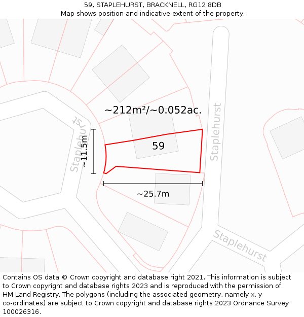 59, STAPLEHURST, BRACKNELL, RG12 8DB: Plot and title map