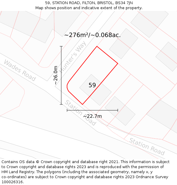 59, STATION ROAD, FILTON, BRISTOL, BS34 7JN: Plot and title map