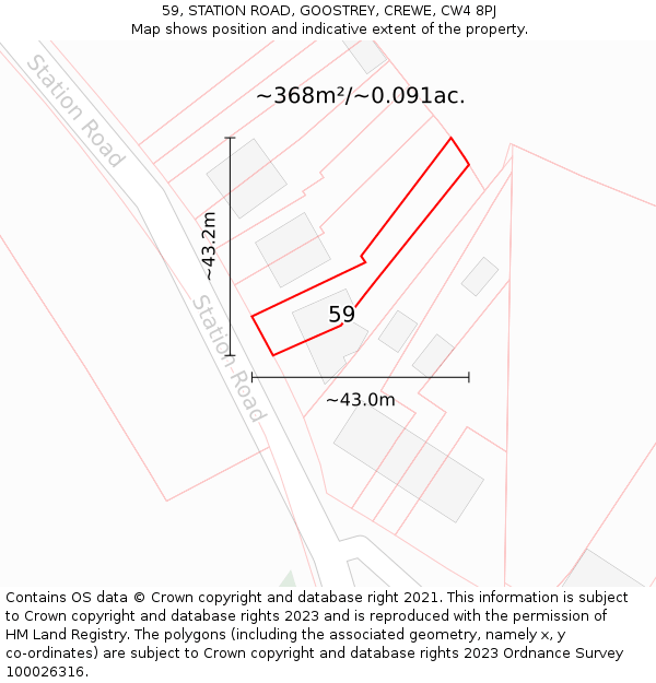 59, STATION ROAD, GOOSTREY, CREWE, CW4 8PJ: Plot and title map