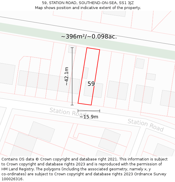 59, STATION ROAD, SOUTHEND-ON-SEA, SS1 3JZ: Plot and title map