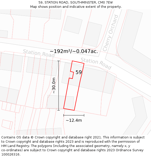 59, STATION ROAD, SOUTHMINSTER, CM0 7EW: Plot and title map