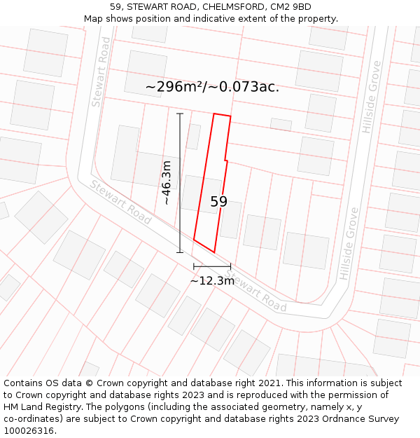 59, STEWART ROAD, CHELMSFORD, CM2 9BD: Plot and title map