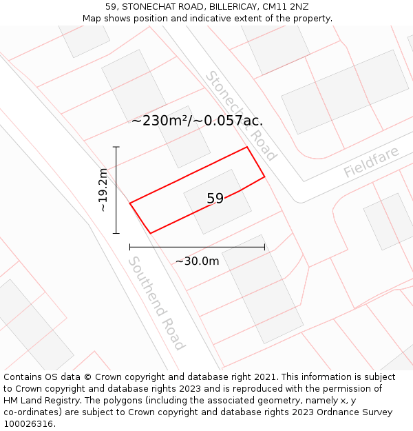 59, STONECHAT ROAD, BILLERICAY, CM11 2NZ: Plot and title map