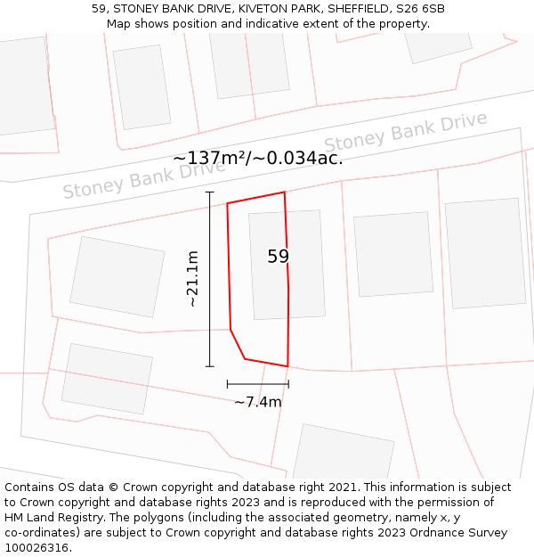 59, STONEY BANK DRIVE, KIVETON PARK, SHEFFIELD, S26 6SB: Plot and title map